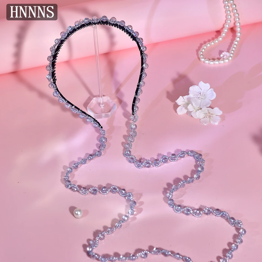 HNNNS Elegant Grey Crystal Hair Accessories for Women Handmade Bridal Wedding Tassel Headband Prom Jewelry Headpiece Gift A294