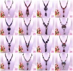 Fashion Ethnic Jewelry Traditional Handmade Ornaments Weave Wax Rope Ceramics Necklace Ceramics Beads Pendant Long Necklace #A