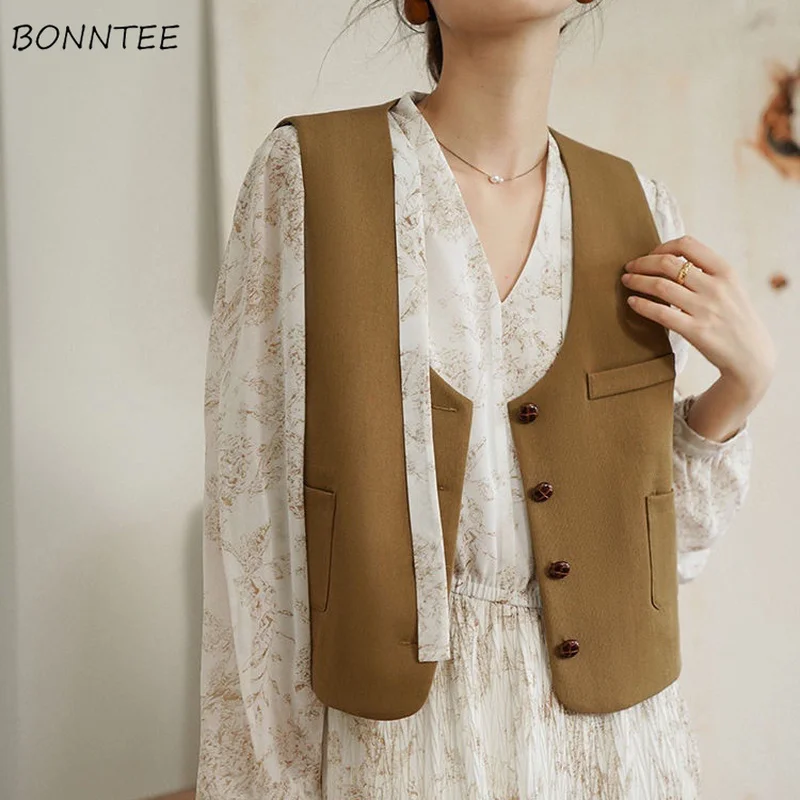 

Vests Women V-neck Mujer Ropa Trendy Simple Female Elegant Office-look Ulzzang Outwear England Style Basic All-match Hot Sale