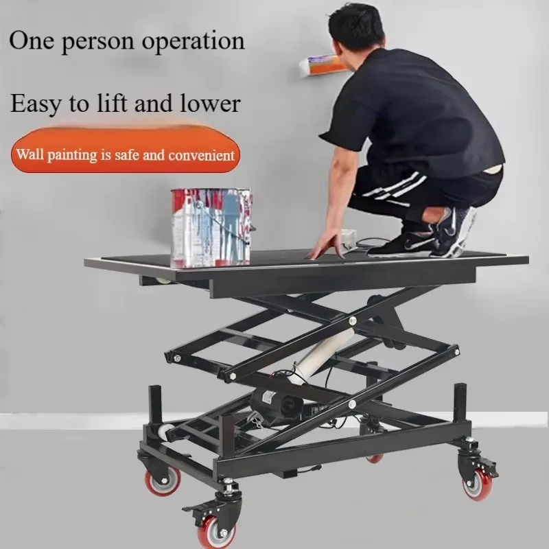 【Industrial】New Electric Lifting Horse Stool Folding Mobile Interior Decoration Tile Trolley Foot Lift Platform With Remote Cont