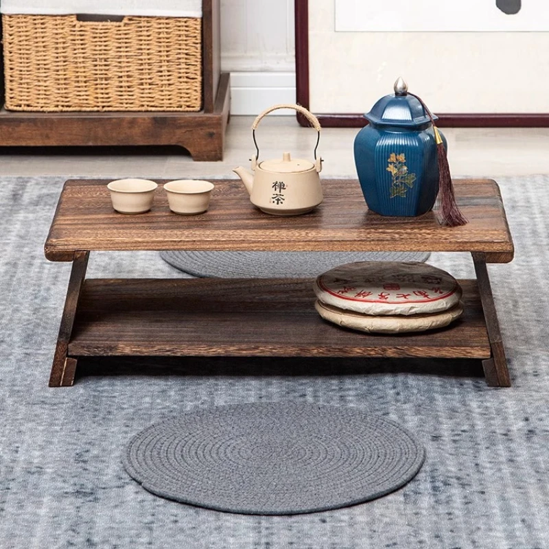 Japanese Tea Table Solid Wood Tatami Coffee Table Low Balcony Tea Stand Zen Style Floor Desk Minimalist Bay Window Furniture