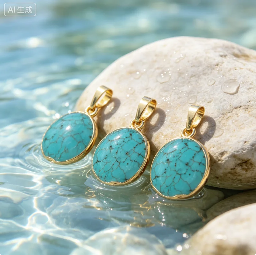 WT-P1136 Wholesale Custom Lovely Natural Turquoise Pendant Round Shape With 18k Gold Plated For Girls Jewelry