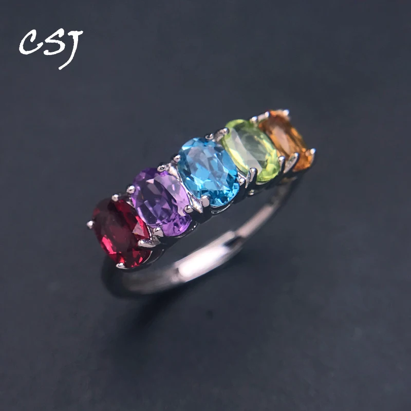 

Multi-color Natural Gemstone Rings 925 Sterling Silver Topaz Garnet Peridot Amethyst Citrine for Women Party Fine Jewelry Gift