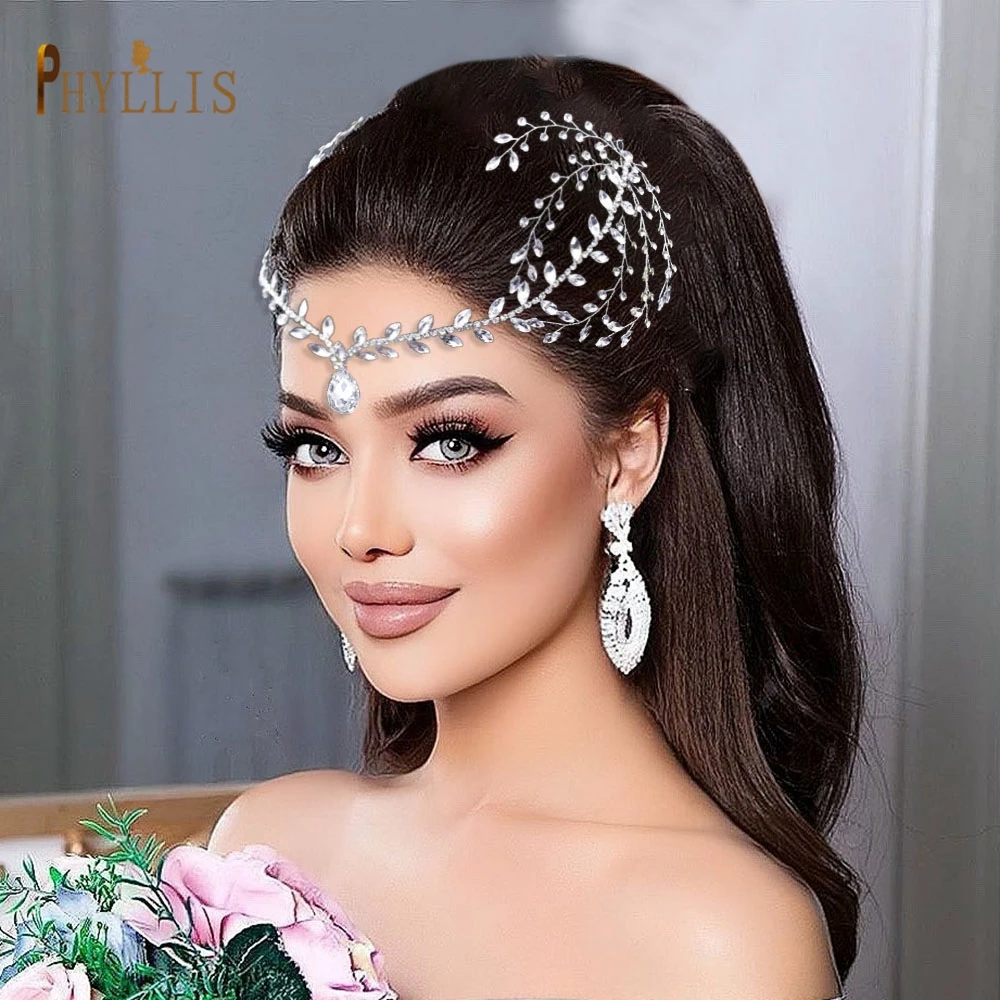 A445 Bridal Hair Accessories Vintage Full Rhinestone Wedding Headband Chain Women Hair Jewelry Crystal Bride Frontal Chain