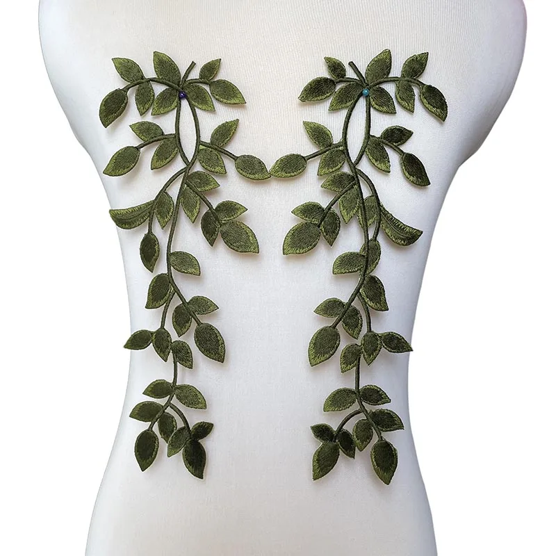 1 Paar grüne Blätter, Efeu-Blumen, florale Pflanzenapplikationen, Stickerei zum Aufbügeln, Stoffaufkleber zum Aufnähen für Kleidung, Kleider usw. – Detail 6