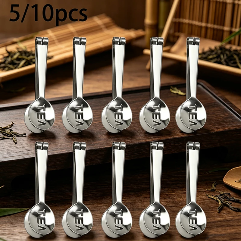 5/10pcs stainless steel tea bag extruder, tea bag pliers, reusable tea bag clips, used for loose-leaf tea, coffee and kitchen.