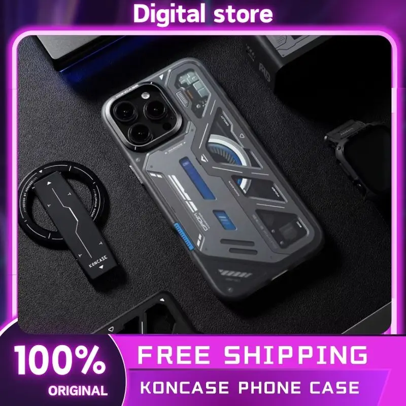 Koncase Phone Case Magnet Magnetic Anti-Drop Tpu Metal Lens Ring Aluminum Alloy Buttom N52phone Case For Iphone 16 Pm Customized