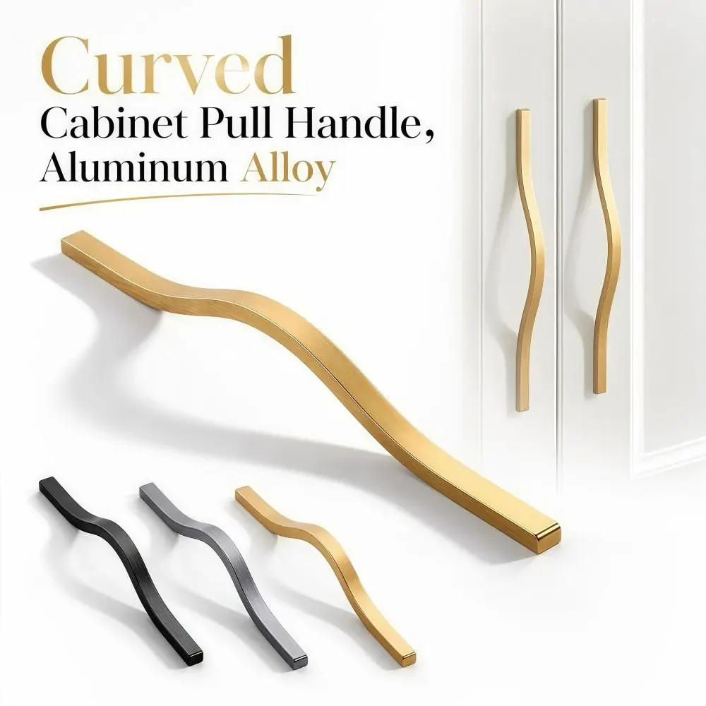 Aluminum Alloy Cabinet Pull Handle Brushed Multiple Sizes Wardrobe Door Pull Long-bar Sleek Curved Furniture Handle