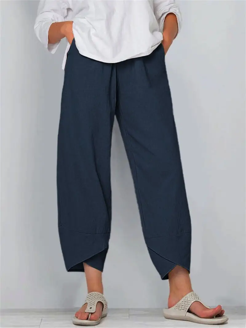 plus Size S5XL Casual Trousers Loose Fit Ladies Pants Comfortable l Waist Harem Pants Asymmetric Design Summer Collection