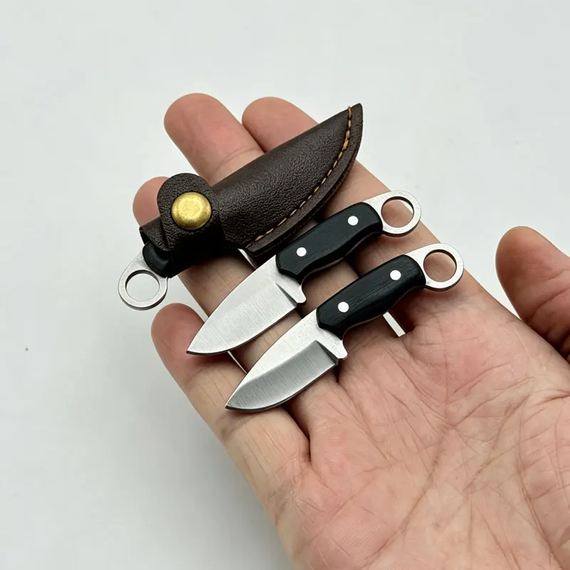 1pc，Mini Pocket Knife Keychain Set with Leather Sheath, Stainless Steel Blade Black Handle, Portable EDC Box Cutter