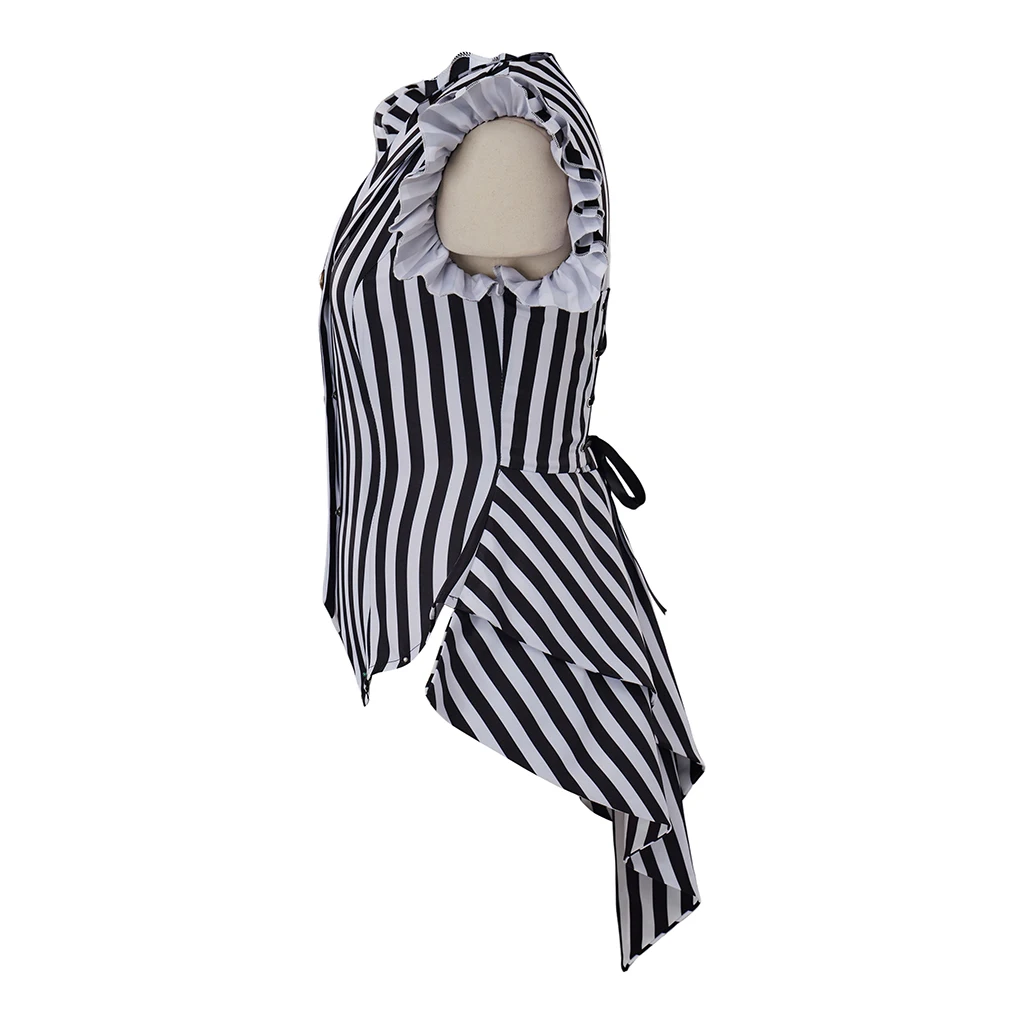 المرأة القوطية Steampunk معطف مخطط التلبيب طوق سترة الفيكتوري الشرير الخامس الرقبة سترة القمم اليومية السيدات هالوين زي