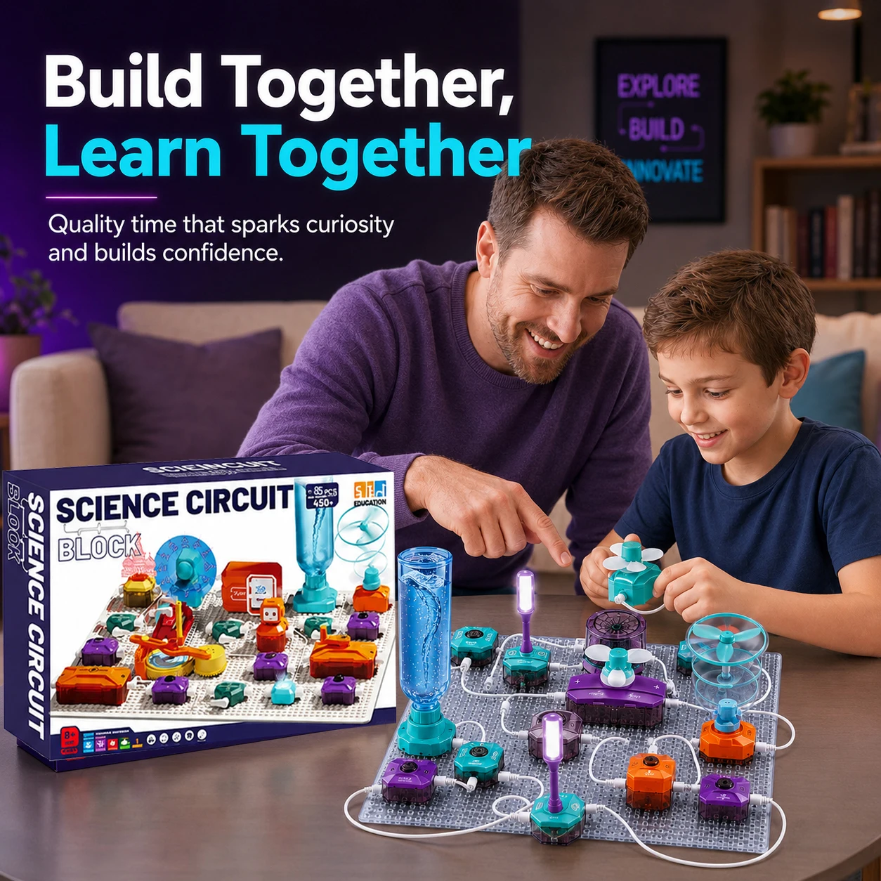 85PCS STEM Science Circuit Blocks, 450+ Electronic Experiments Educational Toy for Kids