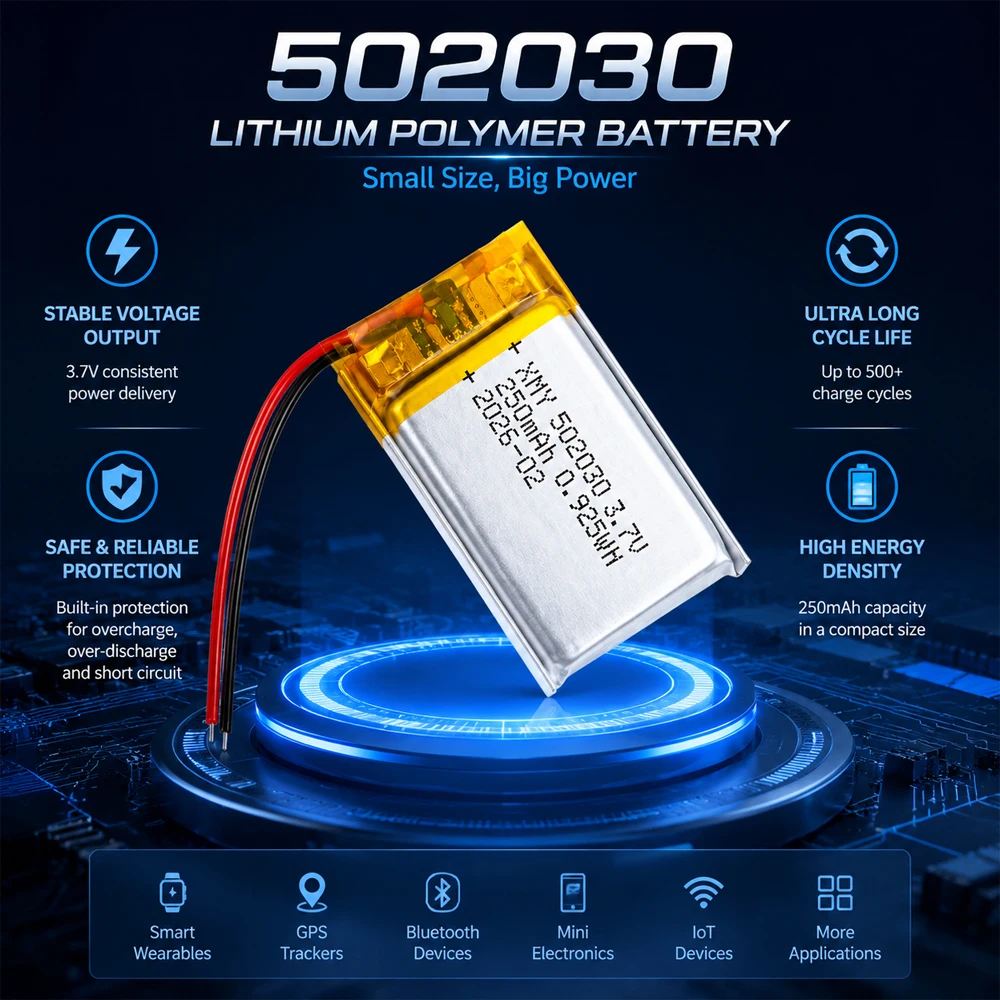 Akumulator litowo-polimerowy 3.7V 502030 250mAh do zabawek, oświetlenia LED, głośników Bluetooth, urządzeń kosmetycznych. — zdjęcie produktu 5