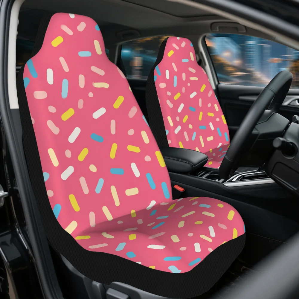 2pcs Colorful Candy Sprinkles Themed Car Seat Cover Set – Fit For Most Cars, High-Quality Durable Seat Protectors, Stylish Fron