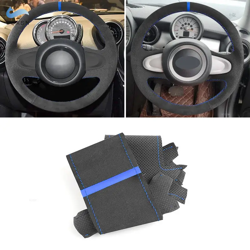 Suede Suede Leather Cover For Mini R56/R57 Clubman Convertible Paceman Coupe Cooper 2-Spoke Car Inner Steering Wheel Cover Trim