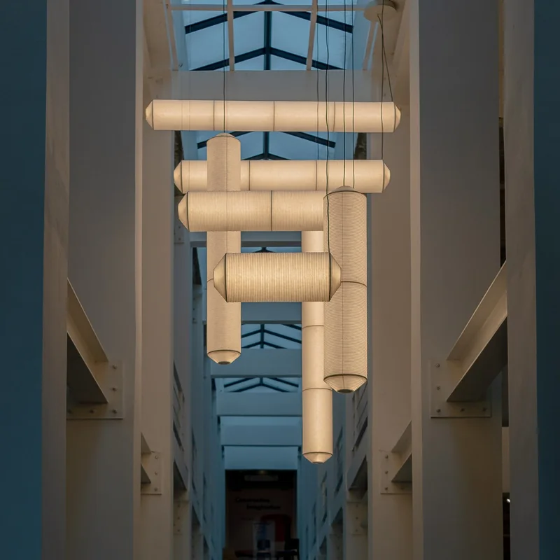 Wabi Sabi Pendant Light Tekio Horizontal Lighting White Cylinder Light Fabric Lampshades Living Room Farmhouse Light Fixtures
