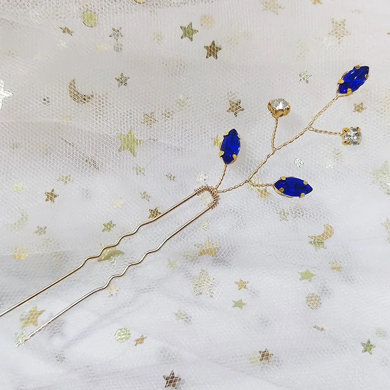 Blue Color Rhinestone Hair Pin for Women Wedding Simple Bridal Hairpin Trendy Party Bride Head Jewelry Accessories Headpiece