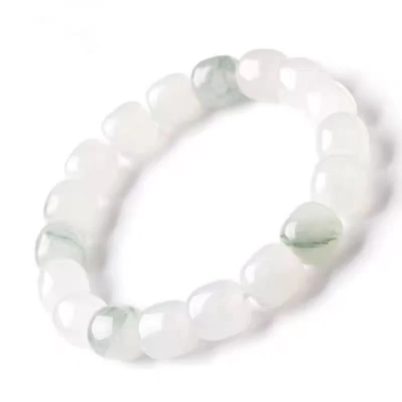 Tianshan vintage-style bead bracelet women and men, golden silk , white jade with green highlights, view 5