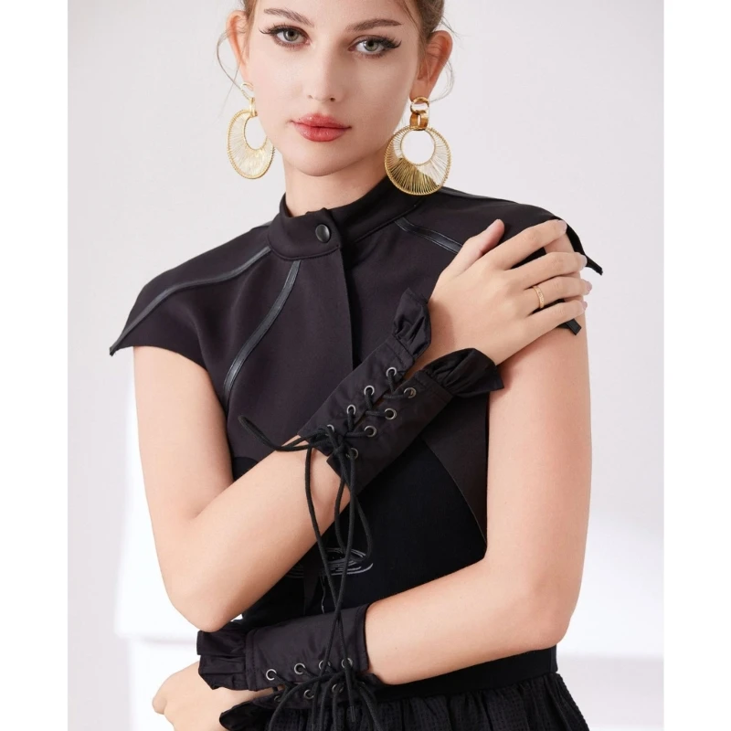 ファッションアームスリーブフリルデザインビクトリア朝スタイルフェイクカラー手首袖口-y166