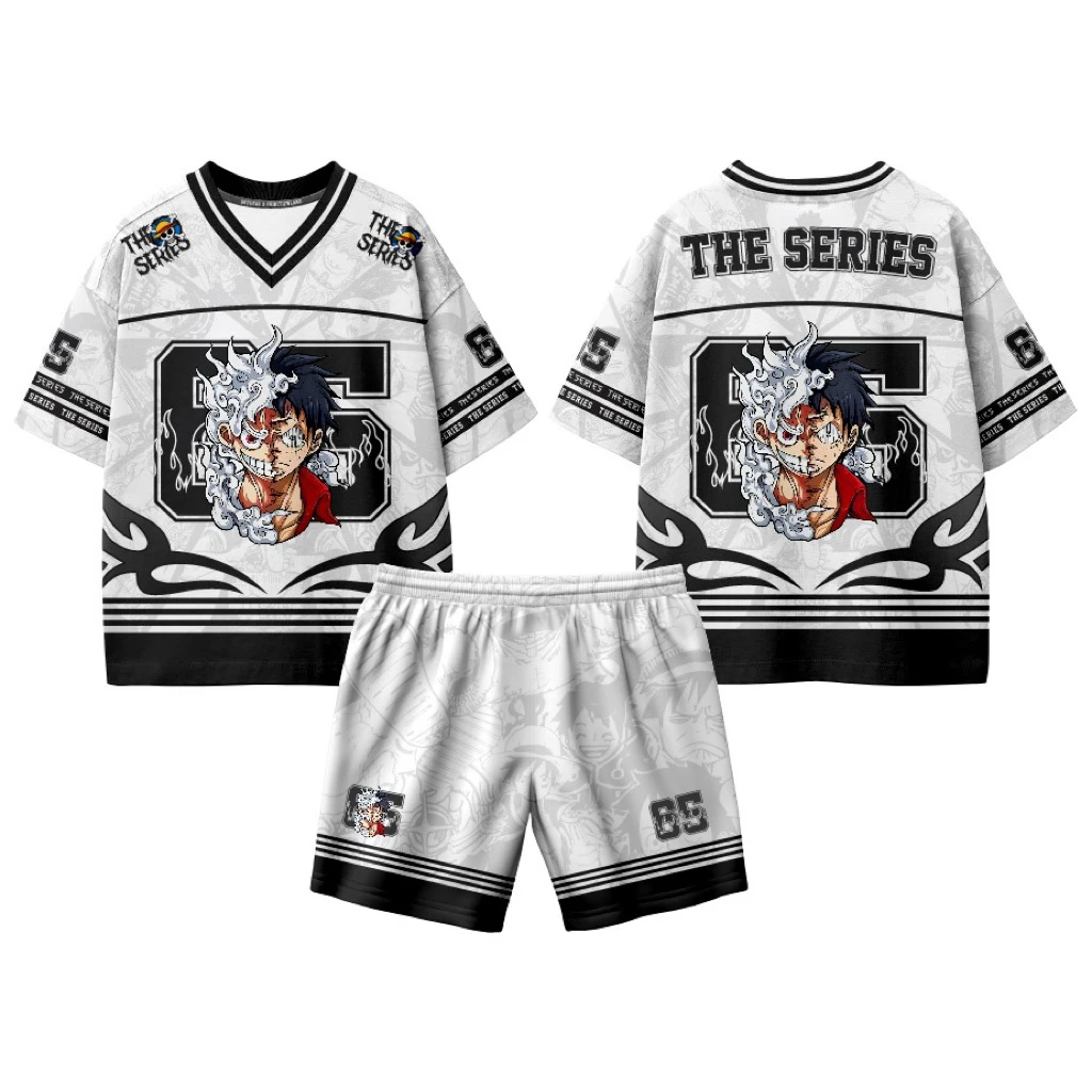 

Summer New Hot Men ONE PIECE Luffy T-shirt Shorts Set Oversized Breathable Speed Drying Sports Set Cartoon Fashion Casual Set