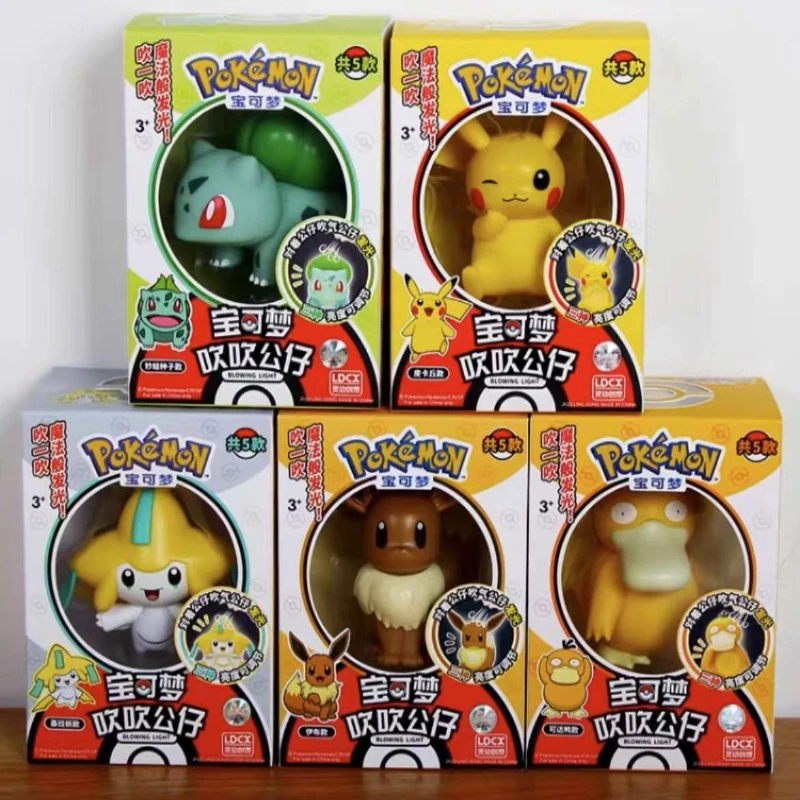 Pokemon Cute Pikachu Eevee Jirachi Blowing Doll Ornaments Cartoon Psyduck Hand ModelChildren's Toys Creative Holiday Gifts