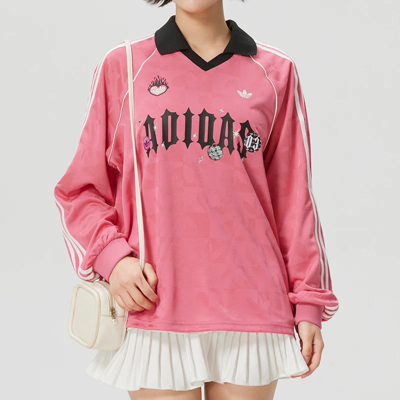 Adidas (Adidas) Trefoil Women's Valentine's Day Long Sleeve T-Shirt with Turn-Down Collar Sportswear Breathable Running Training Top Ky2021