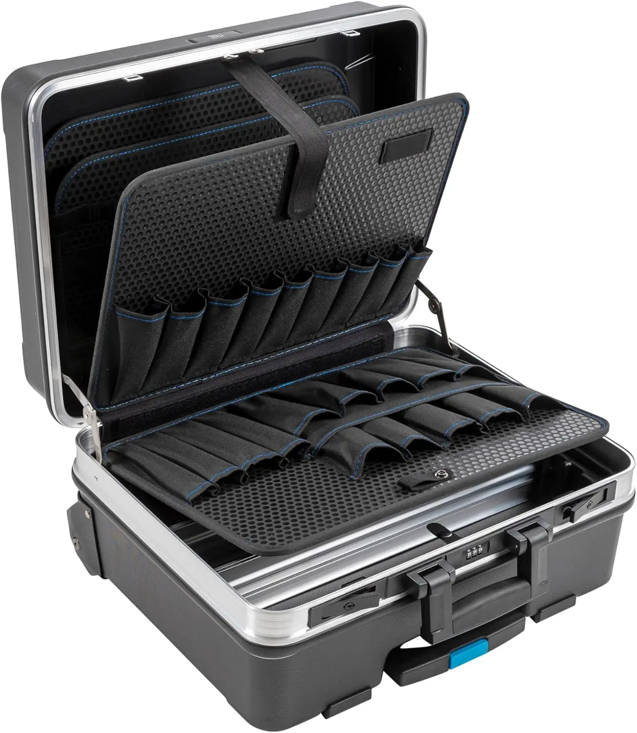 

Portable Rolling Tool Case with Pocket Boards, Black - Durable and Convenient for Easy Transport