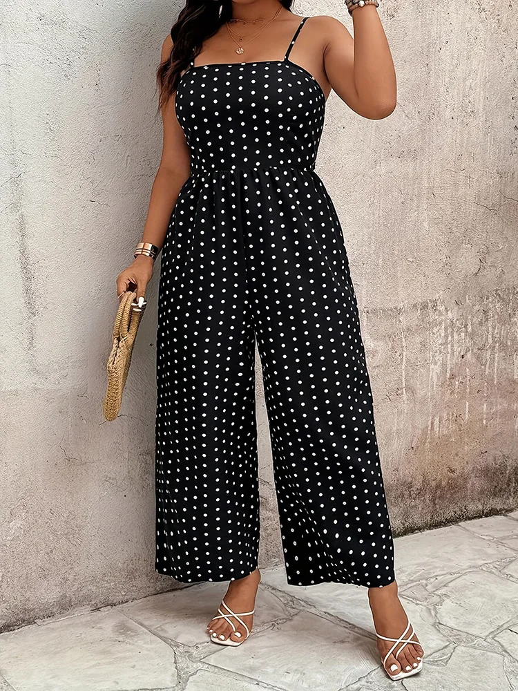 GIBSIE Plus Größe Polka Dot Fliege Rückenfreie Overall Frauen 2026 Sommer Neue Strand Urlaub Stil Casual Damen Breite Bein Overalls