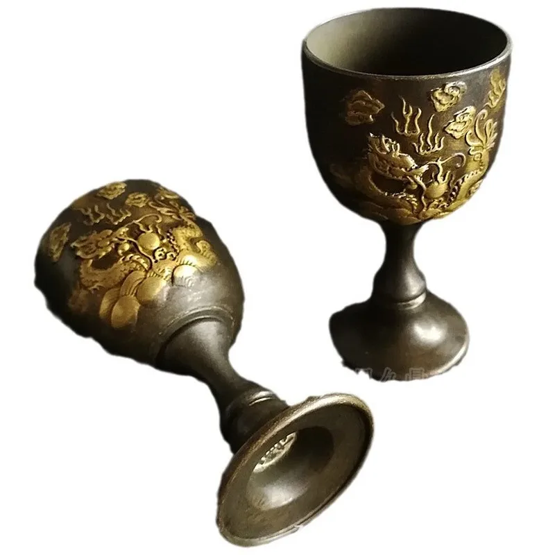 Miscellaneous Items: Brass Embossed Dragon Pattern Goblet, Home and Office Bronze Ornament, Antique Collectible