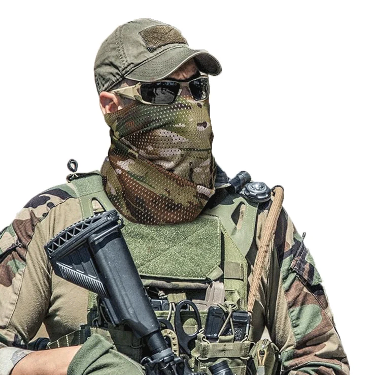 Men Women Tactical Scarf Camouflage Mesh Neck Scarf Face Mask Head Wrap Breathable For Outdoor Camping Hunting Hiking Scarves