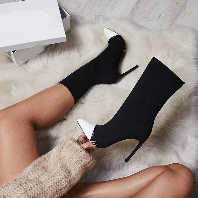 2024 herbst Neue frauen Stiefel spitzen elastischen stoff anti-rutsch-schuh Mode farbe blockiert kurzen boot Casual damen komfort schuhe