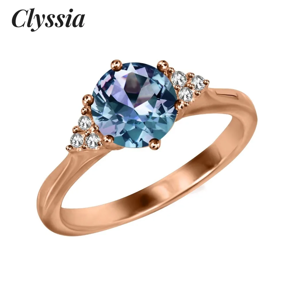 

CLYSSIA стерлингового серебра 925 пробы, три камня, изменение цвета, александритное кольцо, июнь, камень рождения, ореол, коктейльное, помолвочное, винтажные ювелирные изделия