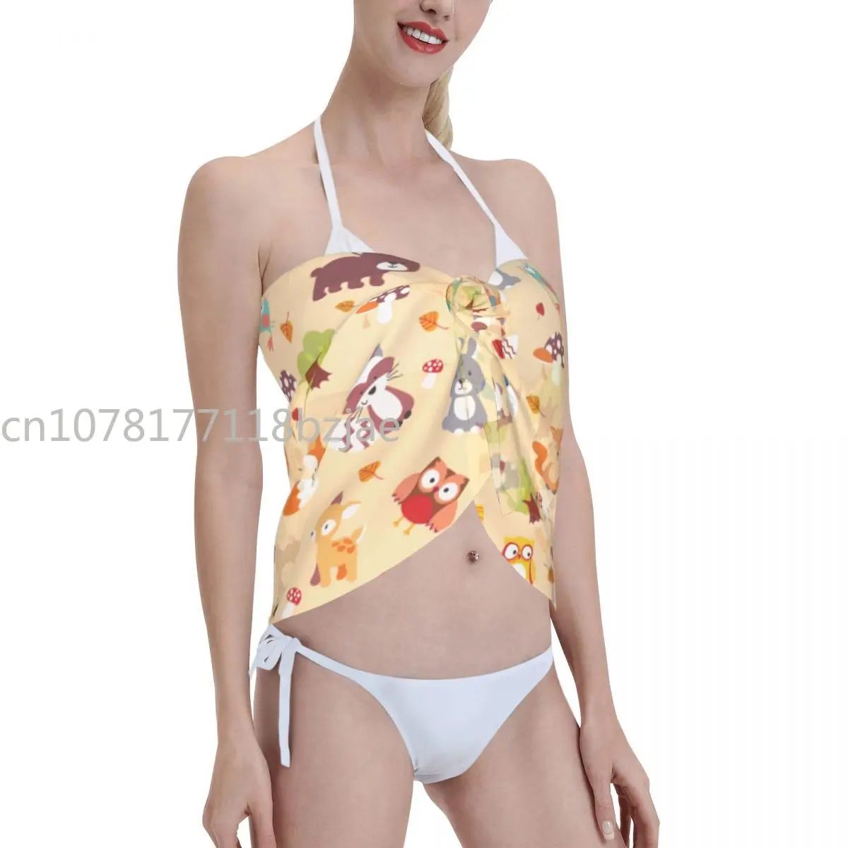 Traje de baño de gasa para mujer, Pareo Sexy con estampado de mapache y zorro, envolvente de falda Sarong, ropa de playa Bonita, novedad