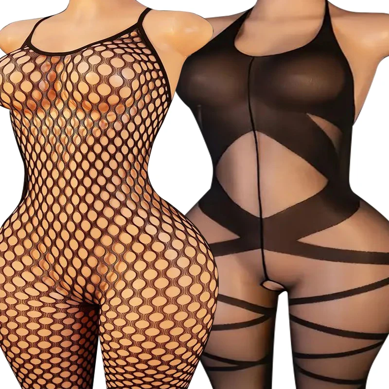 

Summer Cool Pajamas Erotic Crotchless Bodystockings Sexy Lingerie Women Hollow Teddy Babydoll Porno Costumes Fishnet Sleepwear