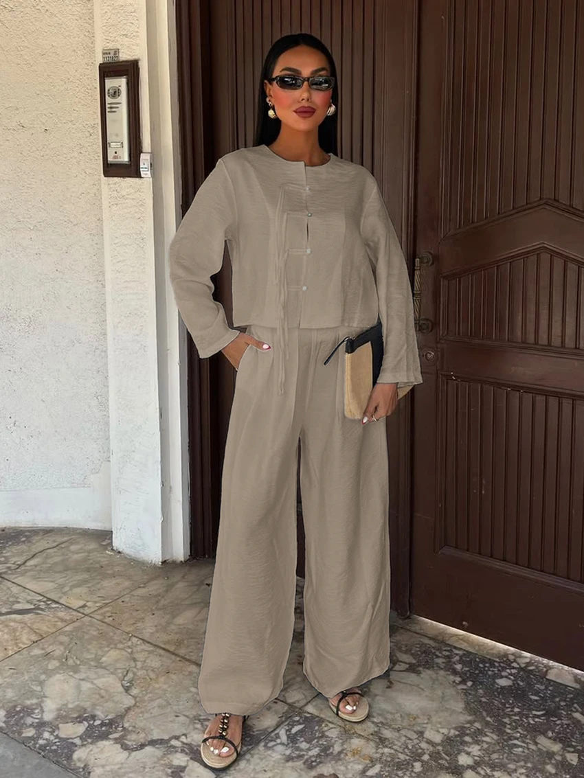 

Mathaqiqi Casual Women'S Nightgowns Set Long Sleeve Pajamas O-Neck Nightie Crop Top Nightwear Pants Winter Ladies Sleepwear Suit