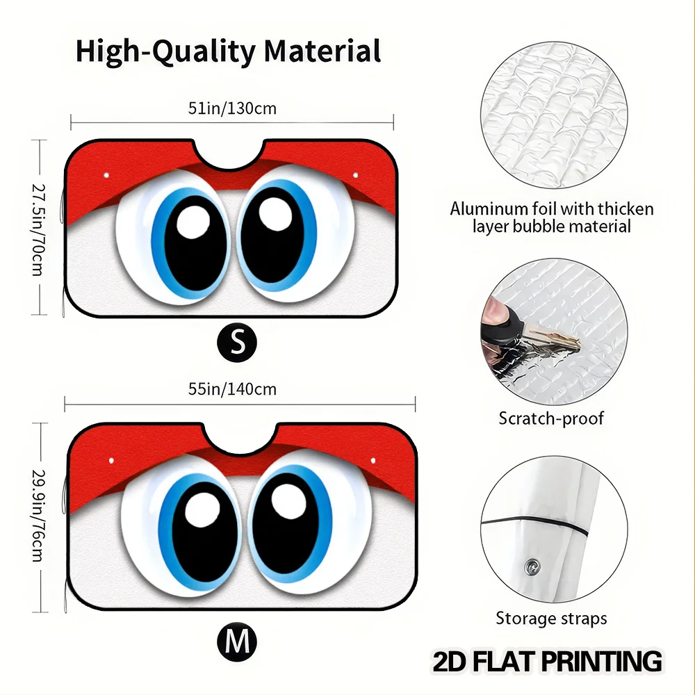 2D Flat Printing, 1pc Christmas Cartoon Eyes Pattern Sun Shade for Car Windshield, Foldable Sun Shield, Compact and Convenient