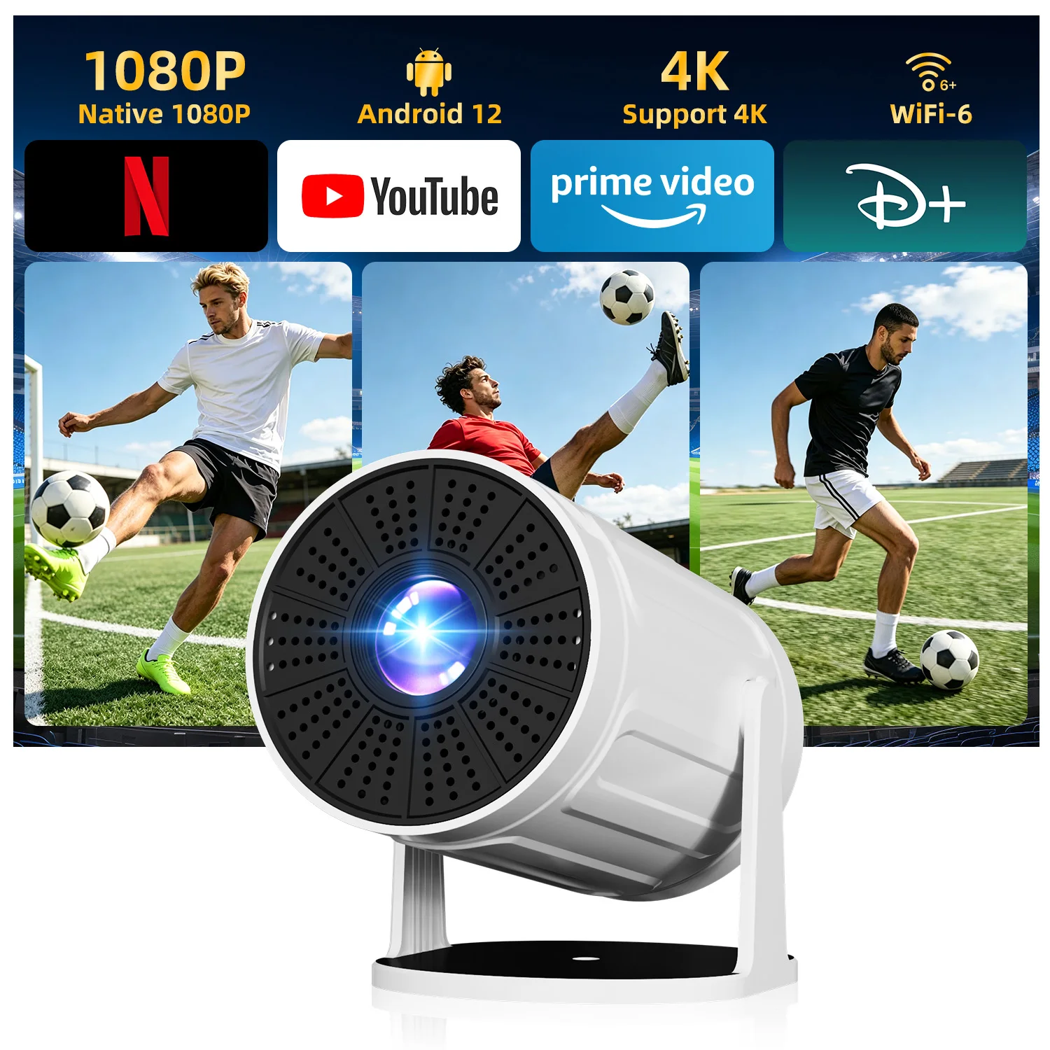 HA1 Mini Portable Smart Projector Android12 Native 1080P 4K Supported WiFi6 Bluetooth 5.0 Electric Focus Home Cinema Projector