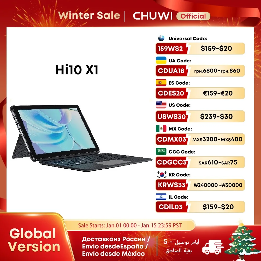 CHUWI  Hi10 X1 Tablets 10.1 Inch FHD Screen Intel Quad Core N100 Processor 8GB RAM 256GB ROM Windows Tablets 2 In 1 Tablet PC