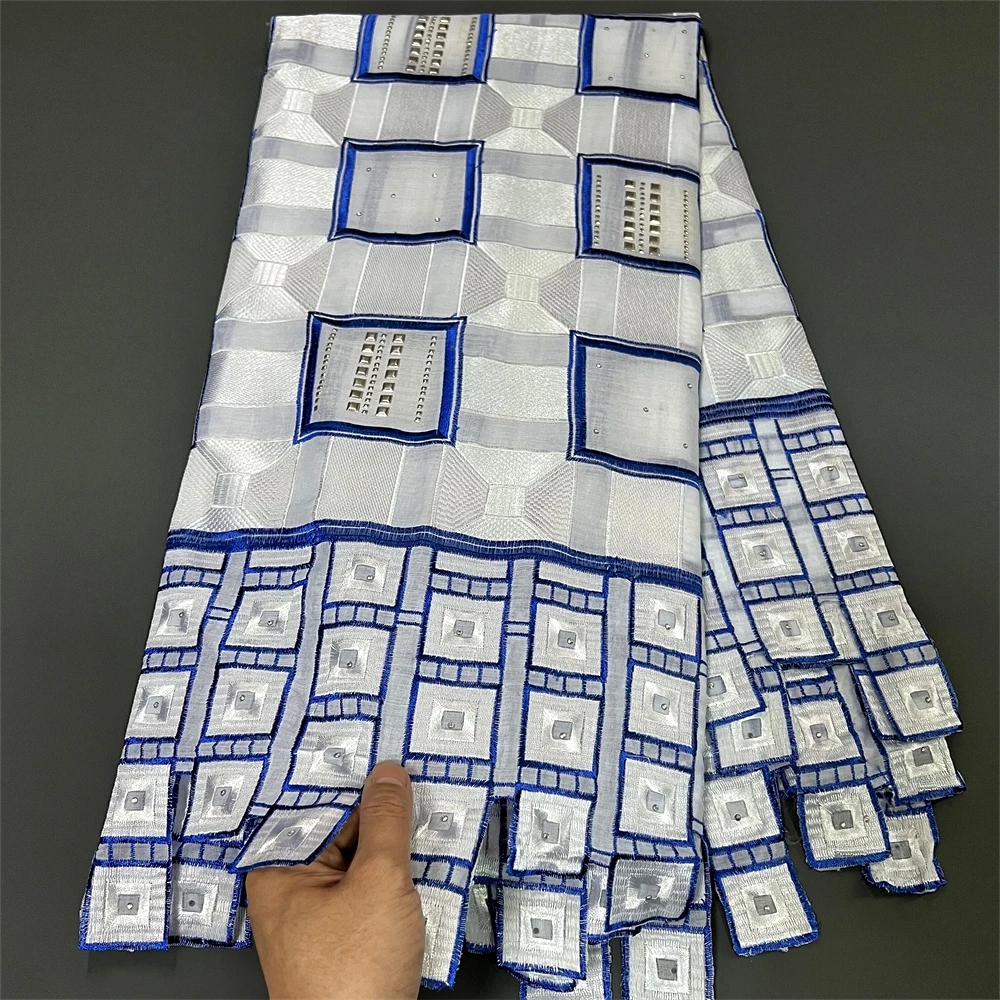 High Quality 2023 African Nigerian Tulle Lace Fabric Embroidery Cotton Dress Damask Sequins Wedding Party Golden 5Yard PS0009