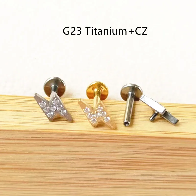 20pcs Body Jewelry 16G All G23 Titanium Flashlight CZ  Lip Labret Bar Ear Helix Tragus Rook Bar Piercing Jewelry Sliver/Gold