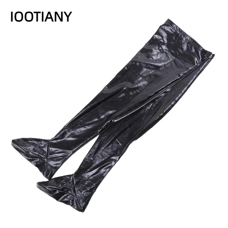 25COSGothic الشرير عودة زيبر جوارب اللاتكس نظرة الرطب بولي كلوريد الفينيل الجلود الفخذ العليا جوارب النساء مثير الملابس الداخلية الساخن القطب الرقص الجوارب