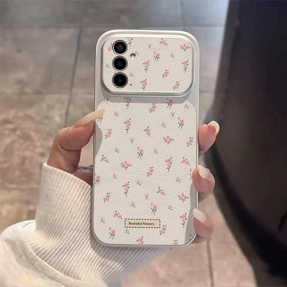 Flower Leather Phone Case For Samsung A57 A17 A56 A16 A55 A36 A37 A27 A06 A54 A53 A26 S26 Ultra S23 S24 S25 Large Window Cover