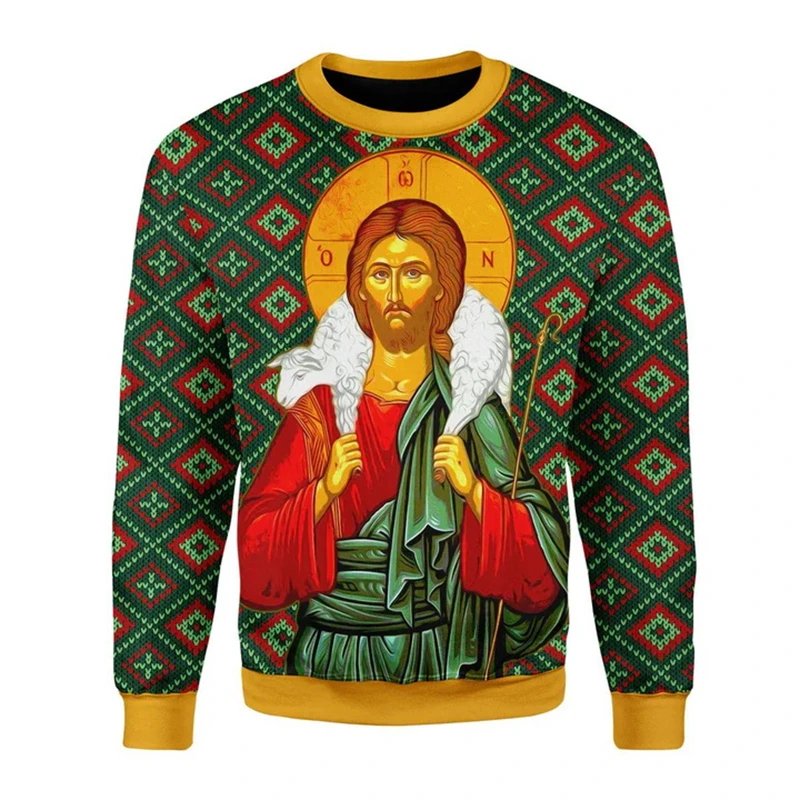 Eastern Orthodox Sweater Men 3D Print Jesus Pattern Unisex Sweatshirt Christian Cross Pullover Vintage Men Clothing Dropshipping