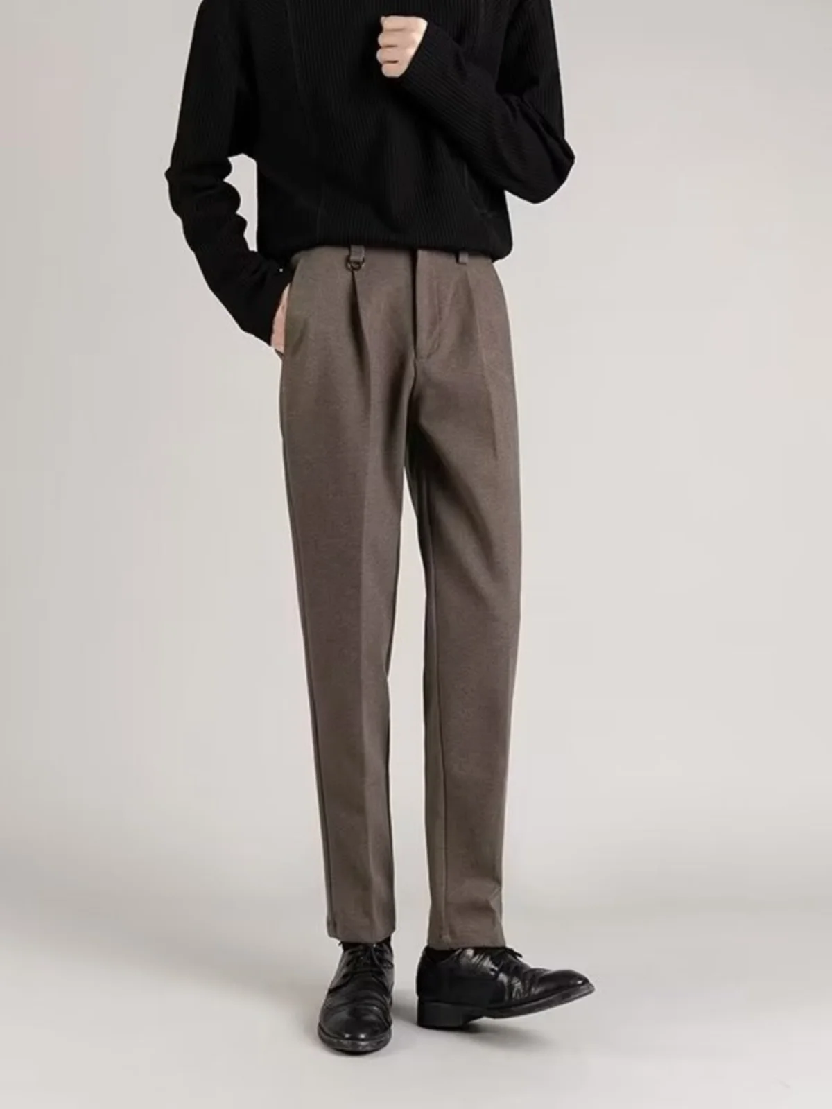 

Thiened Woolen Men's Straight Leg Casual Suit Pants Autumn Winter Long Trousers Faionable Korean Sle Warm Loose Fit