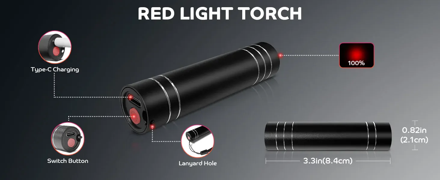 Red Light Therapy Lamp 660nm Red Light & 850nm Infrared Lamp Therapy Torch with Timer Portable LED Small Torch Body Pain Relief