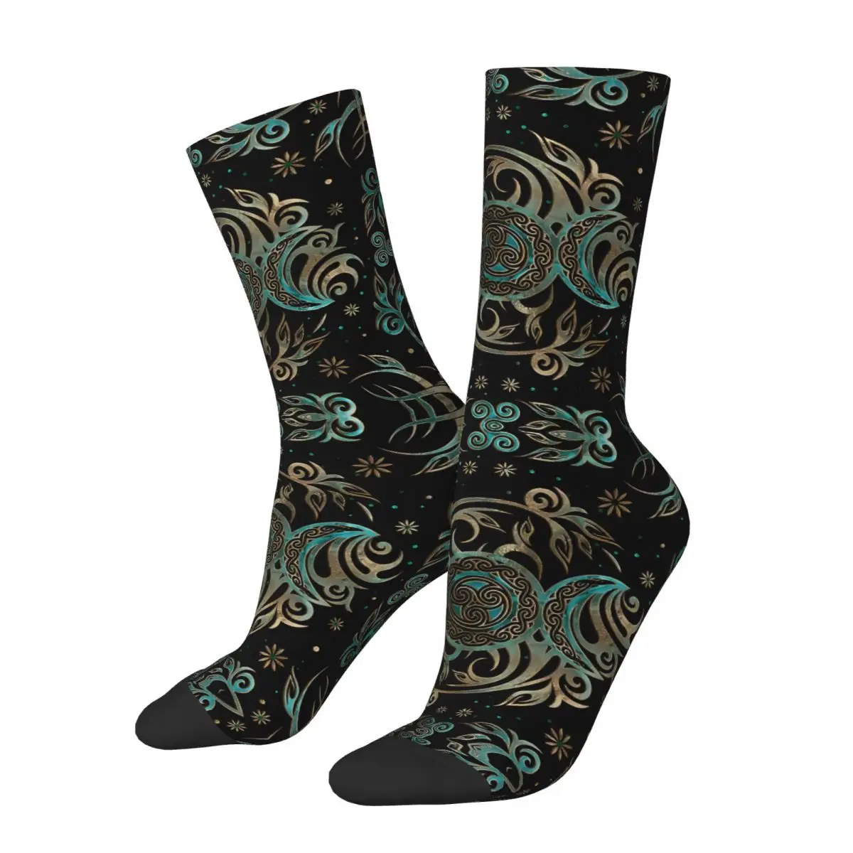 Triple Moon Shimmering Teal Socks Shopping 3D Print Boy Girls Mid-calf Sock