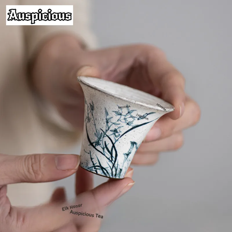 ZAEYORIA 30ml Pure Hand-painted Orchid Porcelain Teacup Aesthetic Tea Bowl Tea-tasting Meditation Cup Jianzhan Master Cup Teaset