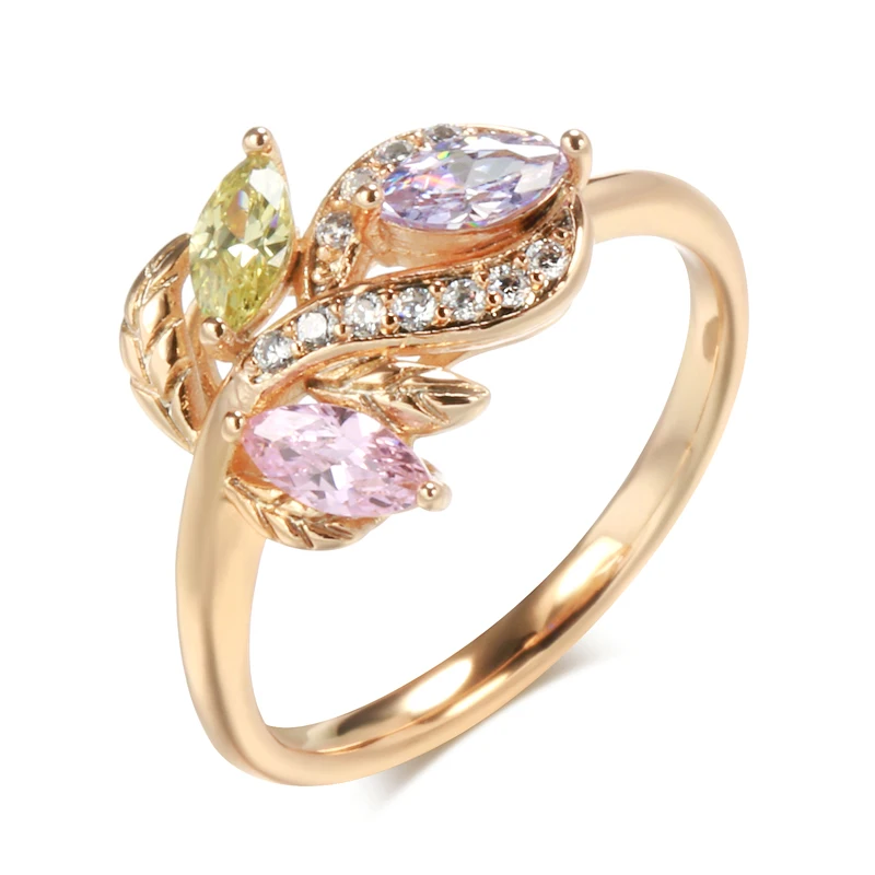 SYOUJYO Colorful Crystal Flower Ring For Women Romantic 585 Rose Gold Bride Wedding Rings Lover\'s Fine Jewelry Luxury Gift