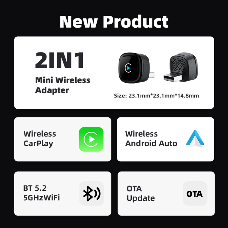 Xiaomi 2 in 1 Wireless CarPlay Adapter Android Auto for Car 5G WiFi Plug Play Fast Connection Universal Fit for iPhone Samsung