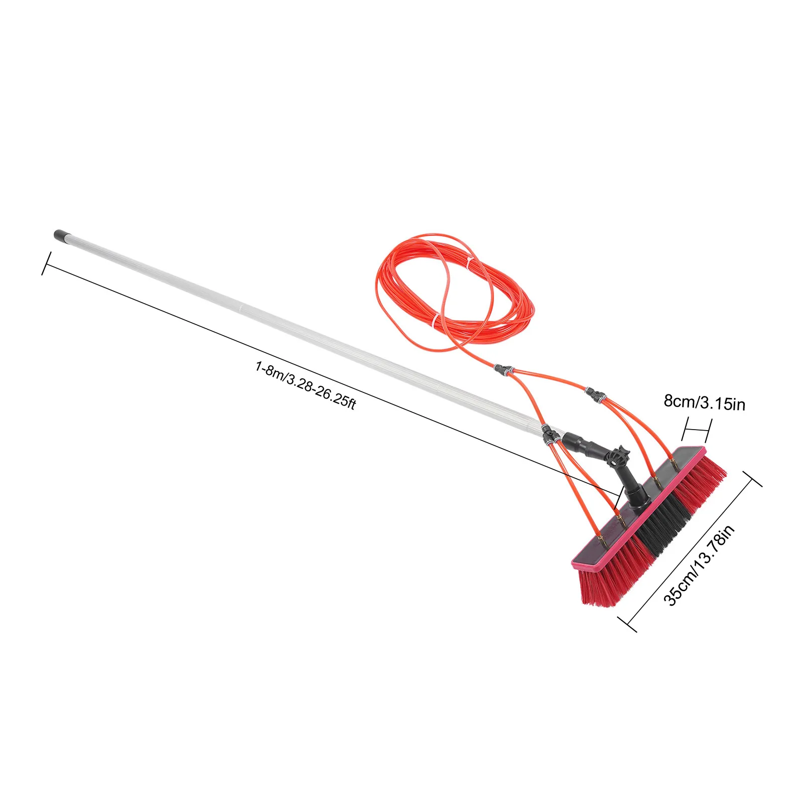 Window Cleaner, Window Washing Equipment, Window Cleaning Tool, Telescopic Water Fed Pole, 24ft Long Reach, 180° Adjustable Brush Head, for High Windows, Car, RV, Boat, Greenhouse, Deck Cleaning, Aluminum Alloy, 65ft Hose, Universal Joint